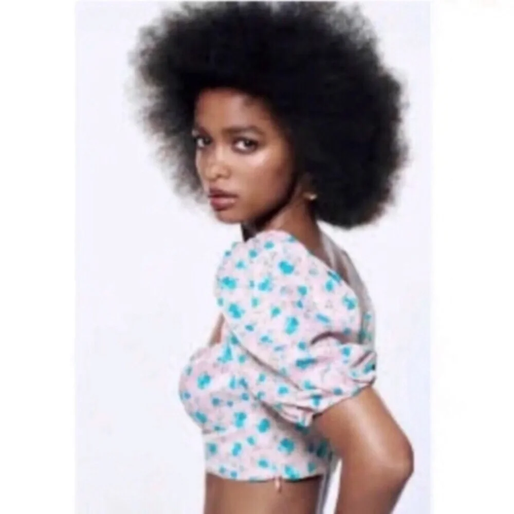 Zara White and Blue Puff Sleeve Crop Top - Picture 4 of 11